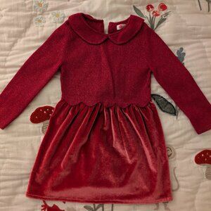 Mini Biden Cranberry Sparkly Bodice Velour Skirted Dress 18-24 months